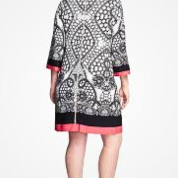 Eliza J A-line Shift 3/4" Sleeves Dress Black White Pink Size 12 - Picture 6 of 13